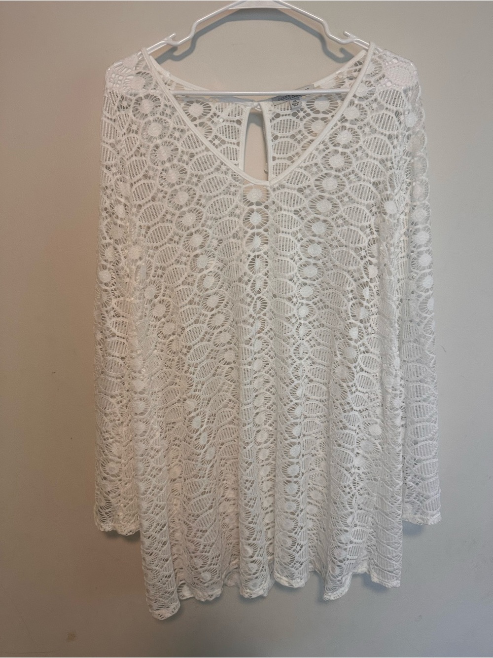 Green Envelope White Crochet Swim Coverup, XL